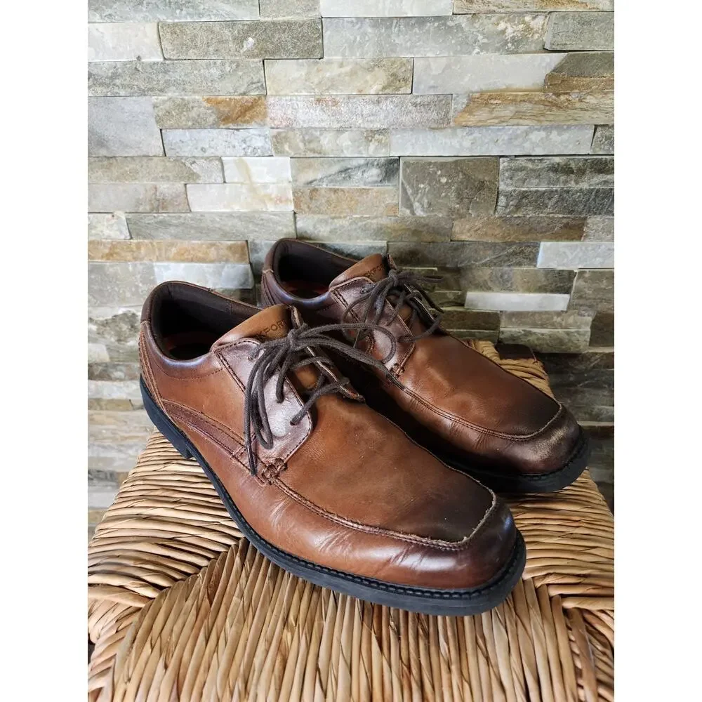 Rockport Style Leader 2 Apron Toe Oxford Brown Leather Dress Shoes Men's 11